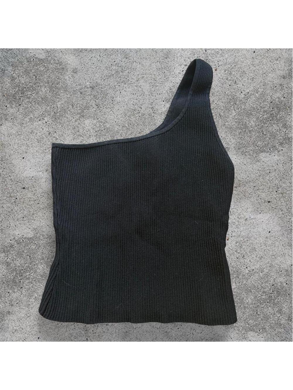 Babaton black sculpt knit one shoulder cropped tank